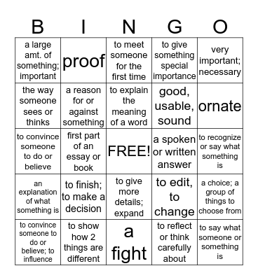 Academic Vocabulary Bingo Card