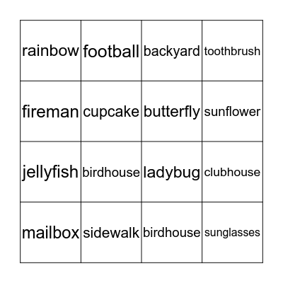 Compound Words Bingo Card