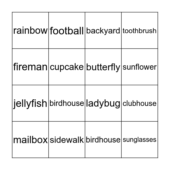 Compound Words Bingo Card