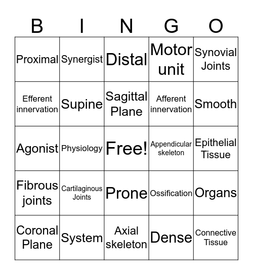 Unit 1-  Intro to A&P Bingo Card