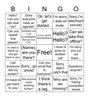 Civil Division Bingo Card