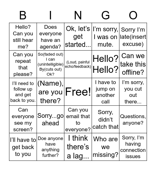 Civil Division Bingo Card