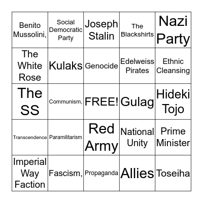 Totalitarianism Bingo Card