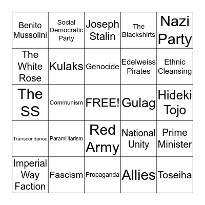 Totalitarianism Bingo Card