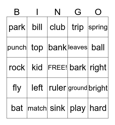 Homograph Bingo Card