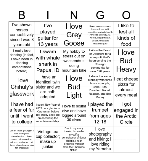 Ali staff meeting ice breaker Bingo Card