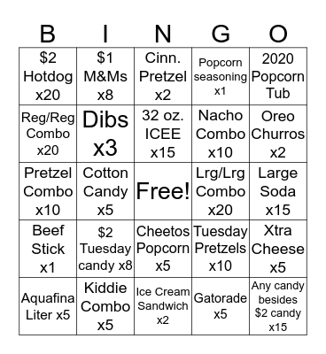 Tuesday Bingo Card