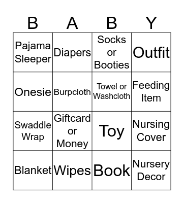 Baby Mya Bingo Card