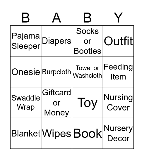 Baby Mya Bingo Card