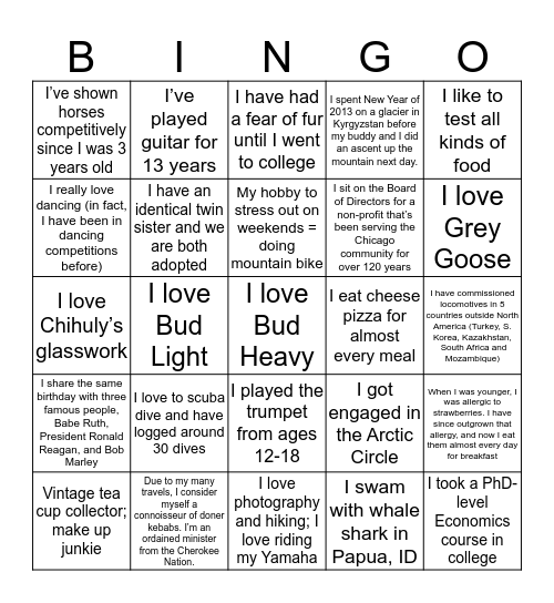 Ali staff meeting ice breaker Bingo Card