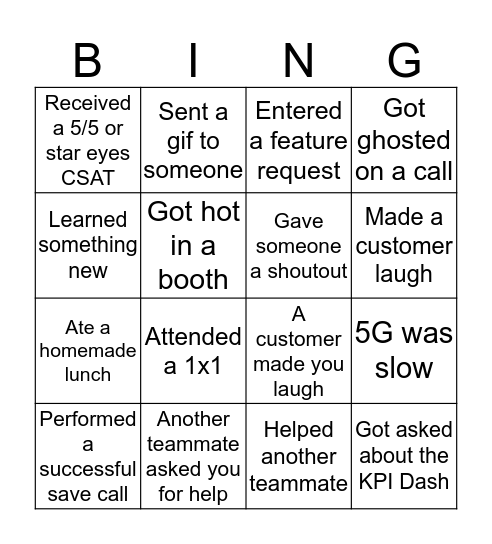 UpKeep Customer Success Bingo Card