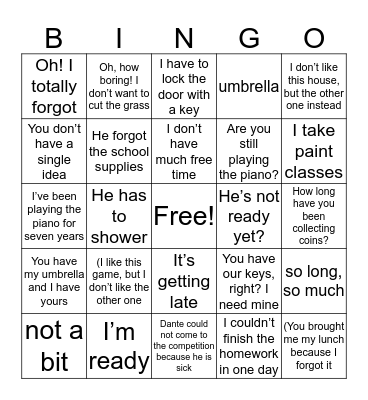 Español 3 Bingo Card