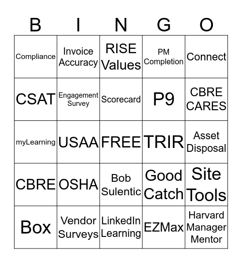 CBRE | USAA Bingo Card