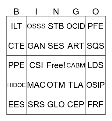 HIDOE Acronym Bingo Card