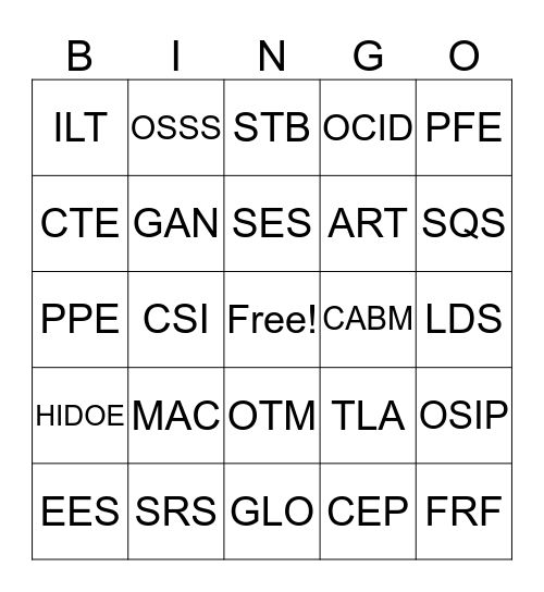 HIDOE Acronym Bingo Card