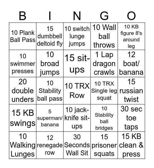 H.I.I.T. Bingo Card