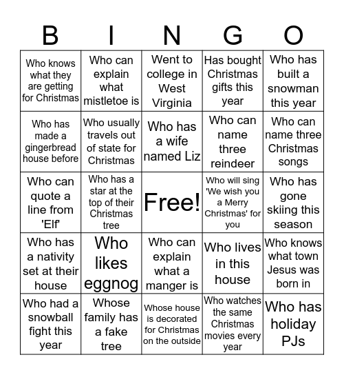 Winter Bingo Card