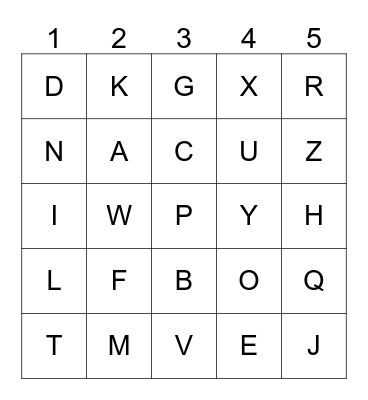 Alphabet Bingo Card