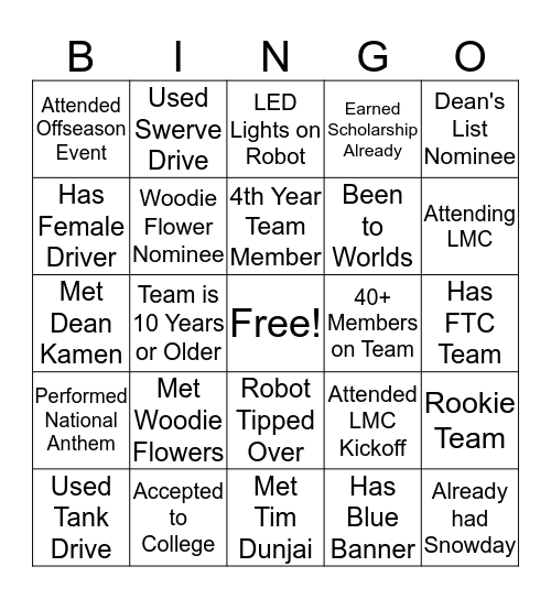 FRC Kickoff Bingo Card