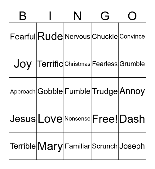 Trimester 1 Vocabulary Bingo Card