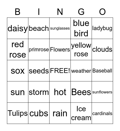 Spring Bingo Card