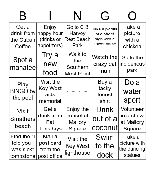 Key West Bingo Card