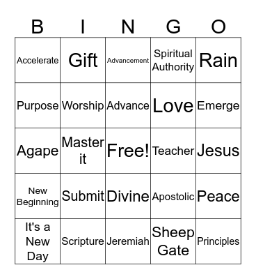 Agape Bingo Card