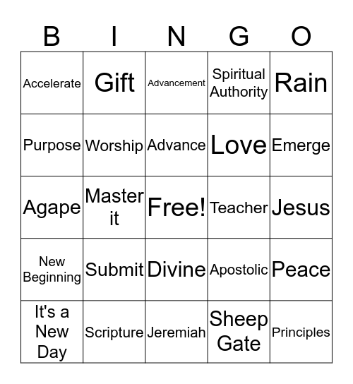 Agape Bingo Card