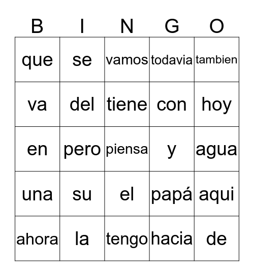 Palabras de uso frequente 1-4 Bingo Card