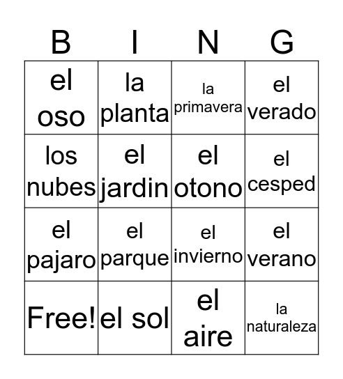 nature Bingo Card