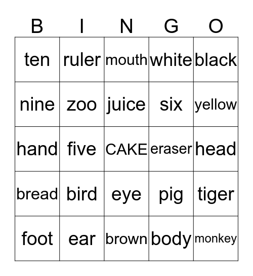 BINGO CARDS FOR PEP VOCABULARY Bingo Card