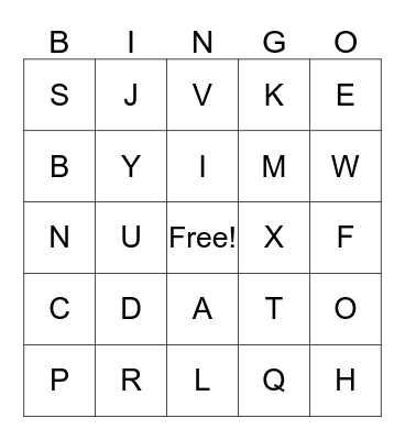 Alphabet Letters Bingo Card