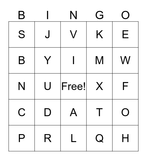 Alphabet Letters Bingo Card