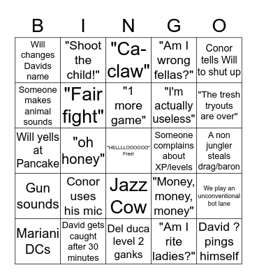 Goon Bingo Card