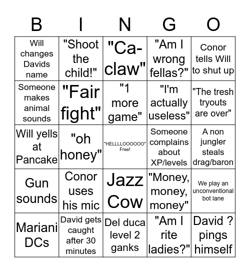 Goon Bingo Card