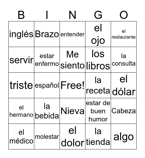 Spanish Semester Bingo Card