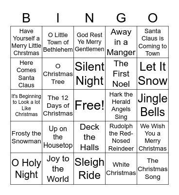 Christmas Carol Bingo Card
