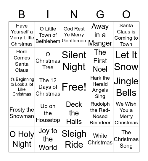 Christmas Carol Bingo Card