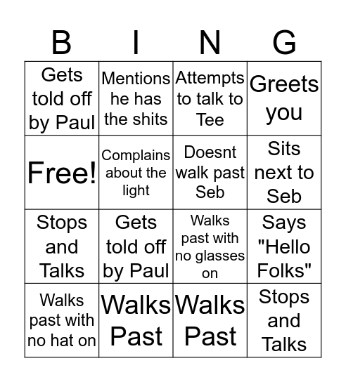 Trilby Bingo Card