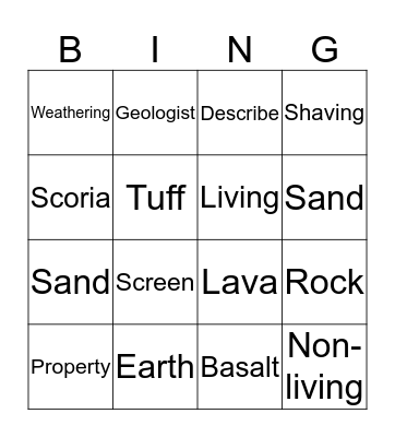 Pebbles, Silt, and Sand Bingo Card