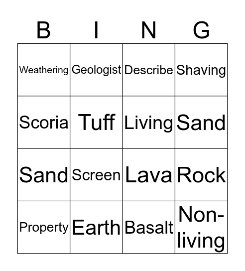 Pebbles, Silt, and Sand Bingo Card