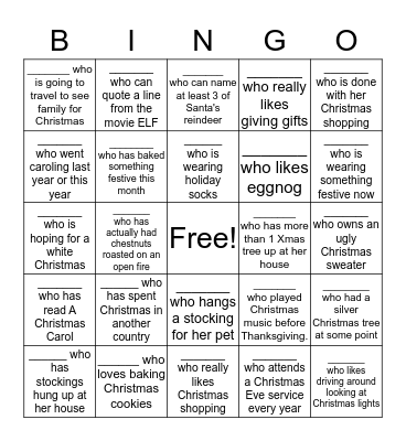 Find Out WHO...Holiday Edition Bingo Card