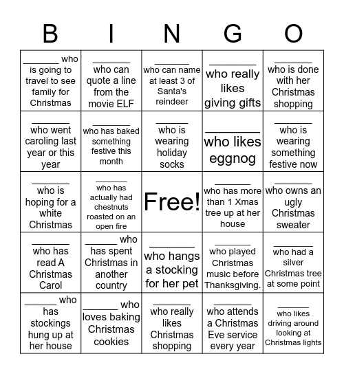 Find Out WHO...Holiday Edition Bingo Card