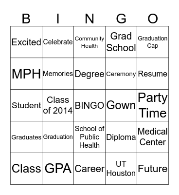 Shamsha's Graduation Party!  Bingo Card