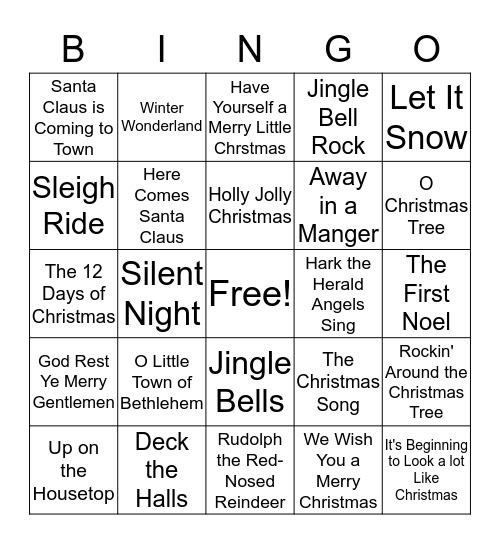 Christmas Carol Bingo Card