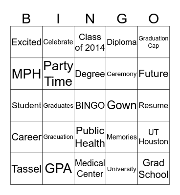 Shamsha's Graduation Party!  Bingo Card