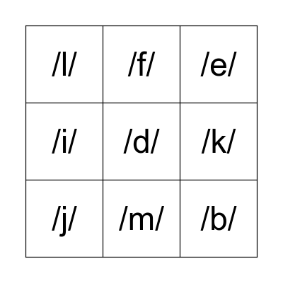 K2 Phonics Bingo Card