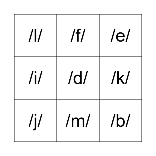 K2 Phonics Bingo Card