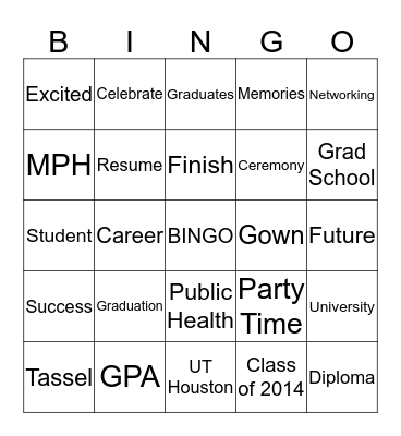 Shamsha's Graduation Party!  Bingo Card