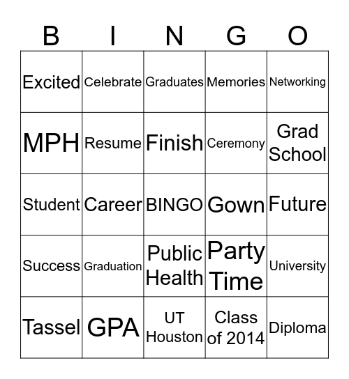 Shamsha's Graduation Party!  Bingo Card